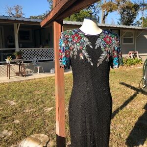 Beautiful Floral Sequin Beaded Dress By Stenay S8 Silk Black